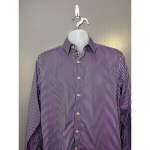 Robert Graham Shirt Mens Medium Purple Stripe Button Front Embroidered Cuff